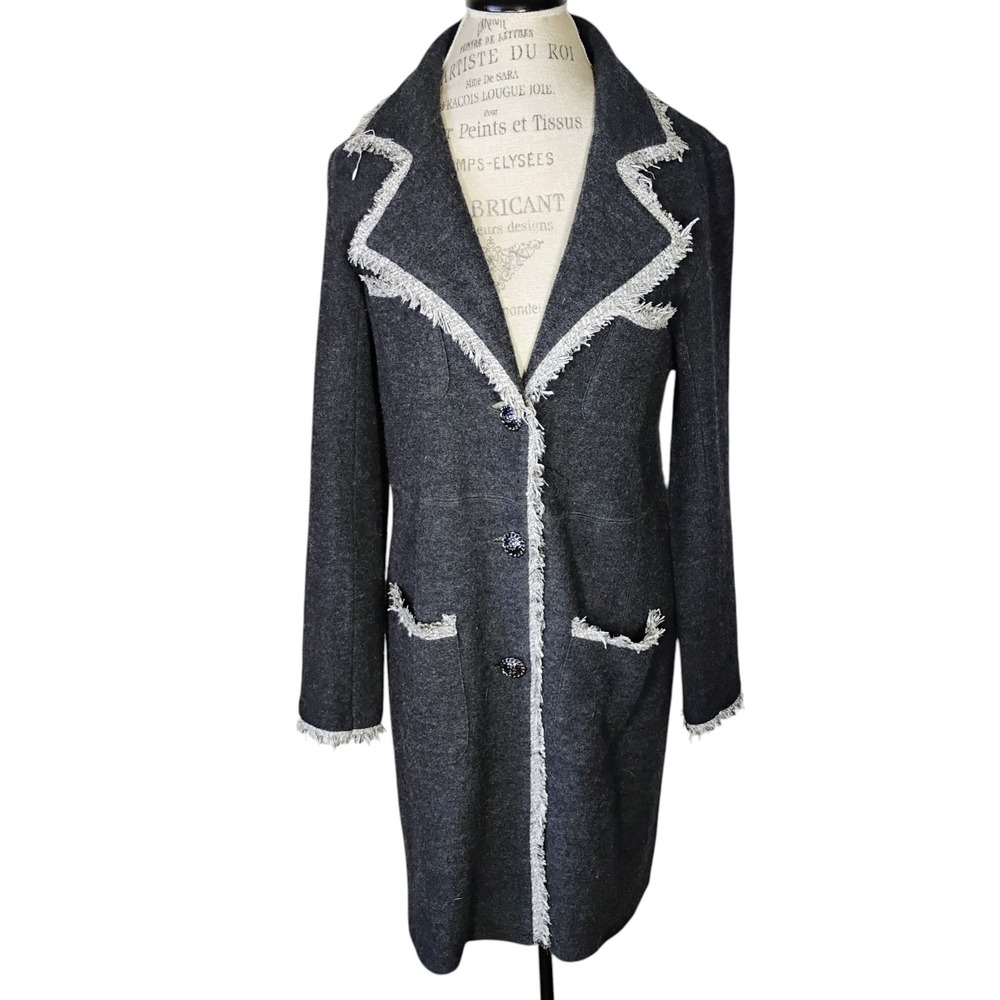 Karl‎ Lagerfeld Wool Blend Coat Womens Large Gray Tweed Hem Preppy Designer City